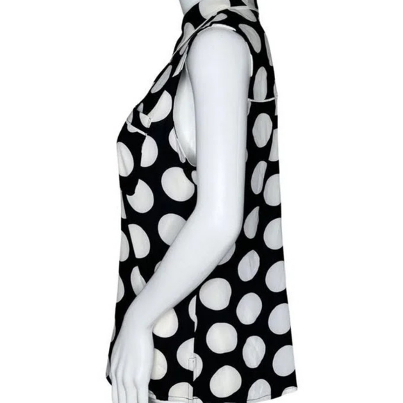 🦩CALVIN KLEIN sleeveless polka dot button down blouse Small Collared - Picture 4 of 10
